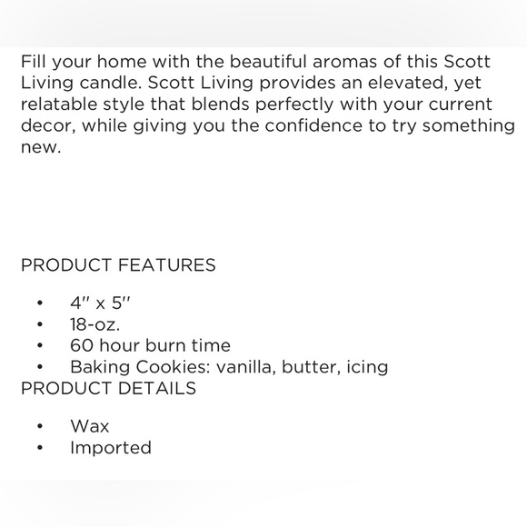 Scott Living Candles “Baking Cookies” NWT 18 ounces each 60 hours burn time - Picture 12 of 12